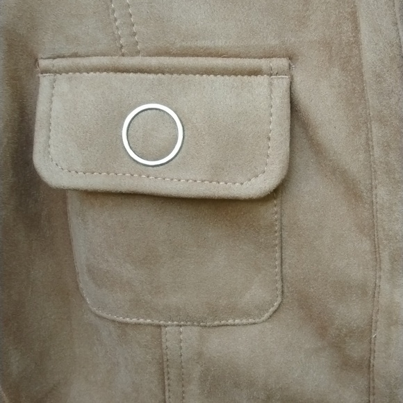 NWOT WHBM Women Sz LP Cropped Faux Suede Jacket Brown, Front Zip Spread Collar - Picture 11 of 12